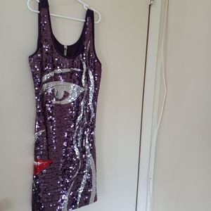 Purple Sequined Mini Dress